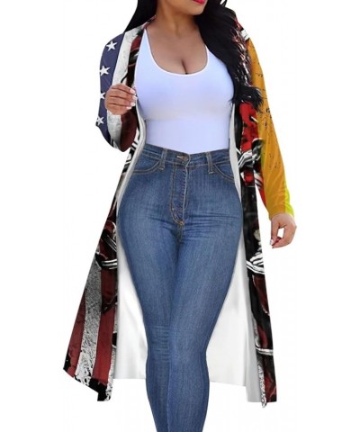 Womens Light-Weight Open Front Long Sleeve Casual Cardigans Shirts Tops American Flag Print $18.35 Sweaters