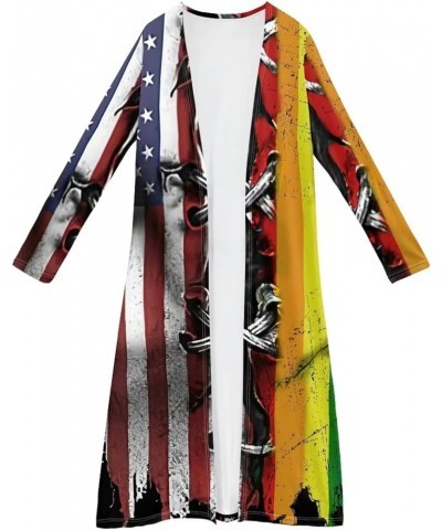 Womens Light-Weight Open Front Long Sleeve Casual Cardigans Shirts Tops American Flag Print $18.35 Sweaters