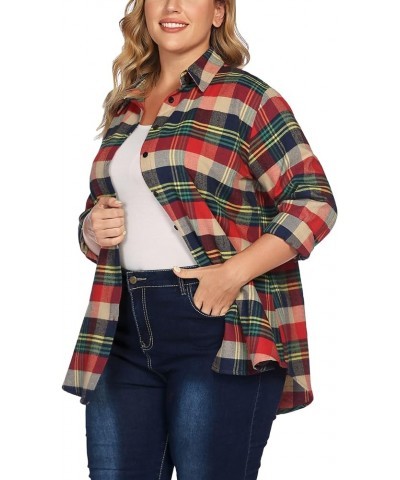 Womens Plus Size Flannel Plaid Shirt Roll Up Long Sleeve Mid-Long Button Down Shirts Casual Boyfriend Tops(16W-28W) Yarn Dyed...