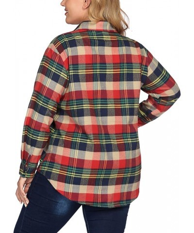 Womens Plus Size Flannel Plaid Shirt Roll Up Long Sleeve Mid-Long Button Down Shirts Casual Boyfriend Tops(16W-28W) Yarn Dyed...