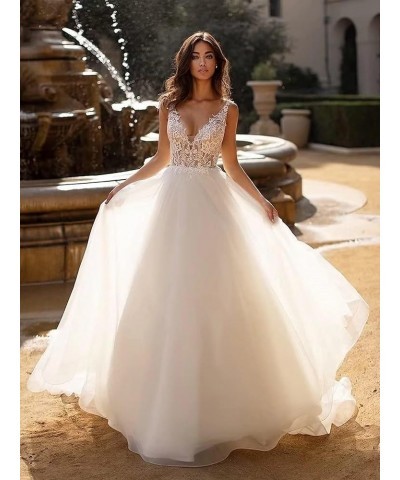 Long Sleeves Wedding Dresses for Bride 2024 Scoop A-Line Appliques Lace Bridal Ball Gowns with Train L-white $37.20 Dresses