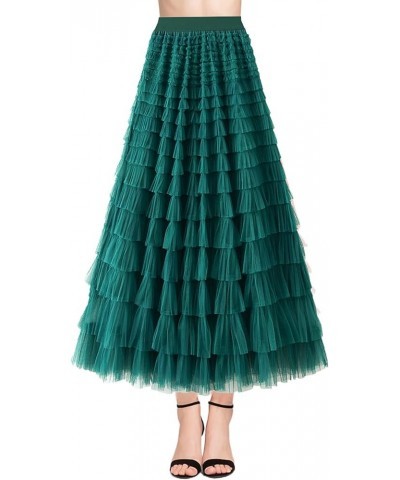 Women Mesh Midi Skirt Multilayer Pleated High Waist Lace Ballet Prom Party Tulle Tutu A-line Long Skirts F-deep Green $8.09 S...