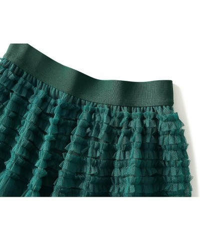 Women Mesh Midi Skirt Multilayer Pleated High Waist Lace Ballet Prom Party Tulle Tutu A-line Long Skirts F-deep Green $8.09 S...