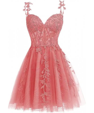 Women's Tulle Homecoming Dresses for Teens Spaghetti Strap Lace Applique Short Prom Dresses 2024 Cocktail Mini Dress Coral $3...