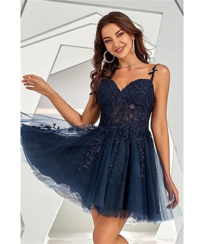 Women's Tulle Homecoming Dresses for Teens Spaghetti Strap Lace Applique Short Prom Dresses 2024 Cocktail Mini Dress Coral $3...