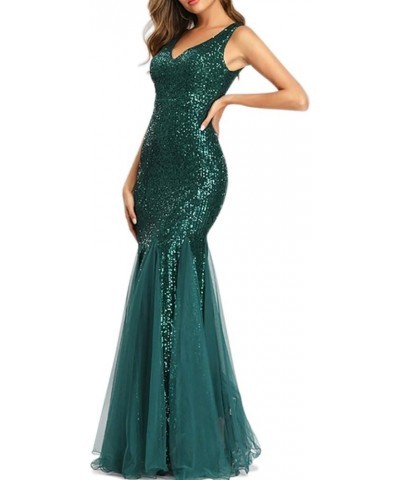 Womens Party Dress Sequins Tulle Sexy V-Neck Long Dress Sleeveless Formal Evening Prom Gowns Green $30.75 Dresses