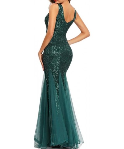 Womens Party Dress Sequins Tulle Sexy V-Neck Long Dress Sleeveless Formal Evening Prom Gowns Green $30.75 Dresses