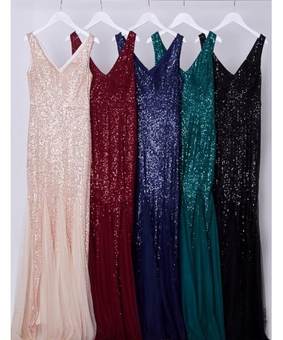 Womens Party Dress Sequins Tulle Sexy V-Neck Long Dress Sleeveless Formal Evening Prom Gowns Green $30.75 Dresses