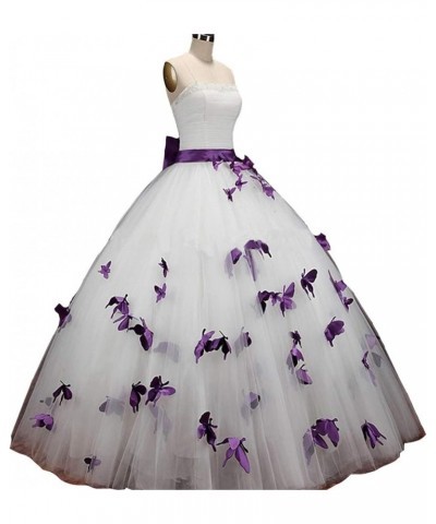 Strapless Ball Gown Butterfly Flowers Pearls Long Prom Gown Wedding Dress White and Emerald Green $62.00 Dresses