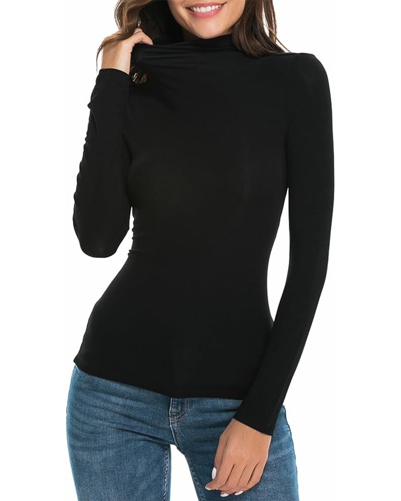 Womens Mock Turtleneck Stretch Fitted Underscrubs Layer Tee Tops D38218 Black $12.99 Underwear