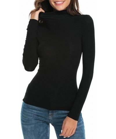 Womens Mock Turtleneck Stretch Fitted Underscrubs Layer Tee Tops D38218 Black $12.99 Underwear