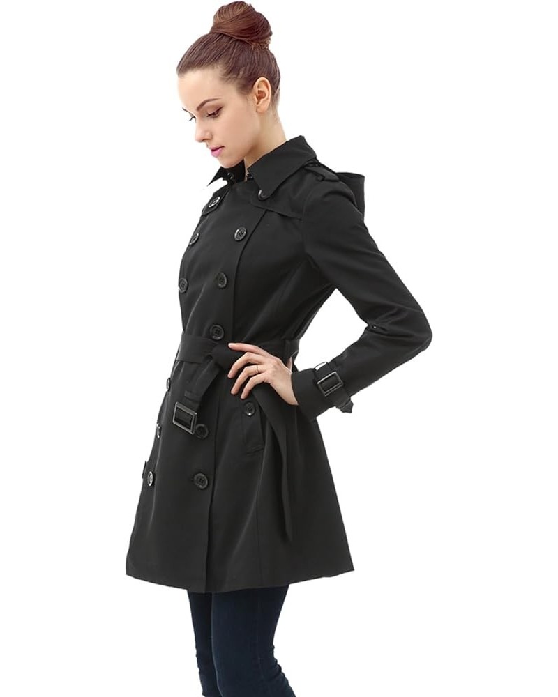 Women Leah Waterproof Hooded Mid Length Trench Coat Black $34.85 Coats