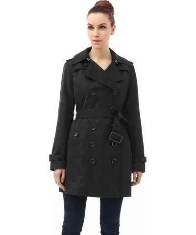 Women Leah Waterproof Hooded Mid Length Trench Coat Black $34.85 Coats