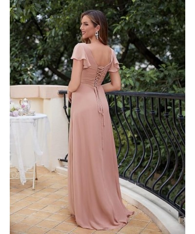 Women's V Neck Bridesmaid Dresses for Women 2024 Short Sleeves Chiffon Long A Line Wedding Evening Gown with Pockets Sky Blue...