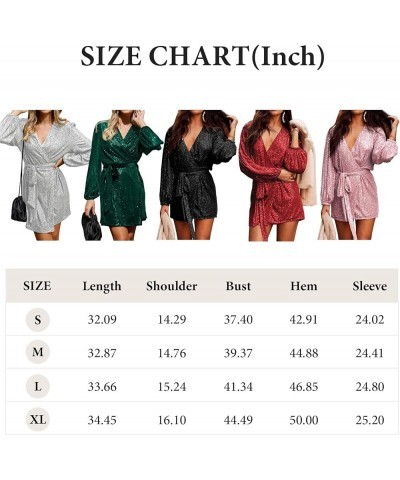 Sequin Dress for Women, Long Sleeve V Neck Sparkly Glitter Dress Tie Waist Mini Dress Cocktail Club Party Dresses Pink $37.62...