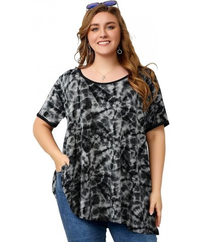 Short Sleeve Plus Size Tunics for Women Loose Casual Swing Tops Flowy T-Shirts A- Tie Dye 01black $16.51 Tops