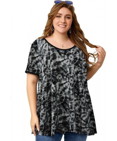 Short Sleeve Plus Size Tunics for Women Loose Casual Swing Tops Flowy T-Shirts A- Tie Dye 01black $16.51 Tops