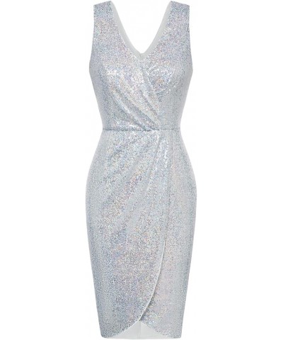 Women's Sexy Sequin Sparkly Glitter Party Dress Club Dress Sleeveless V-Neck Ruched Cocktail Bodycon Dress Silver $30.73 Dresses