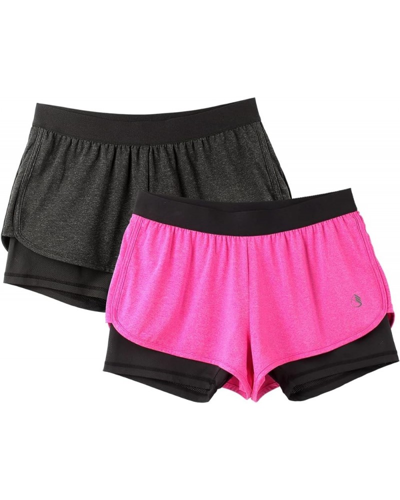 Running Yoga Shorts for Women - Activewear Workout Exercise Athletic Jogging Shorts 2-in-1 Black/Blossom Pink $12.74 Activewear