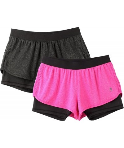 Running Yoga Shorts for Women - Activewear Workout Exercise Athletic Jogging Shorts 2-in-1 Black/Blossom Pink $12.74 Activewear