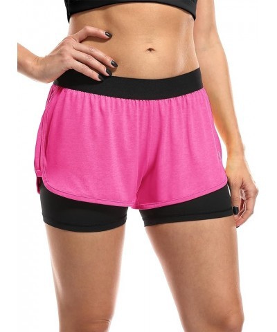 Running Yoga Shorts for Women - Activewear Workout Exercise Athletic Jogging Shorts 2-in-1 Black/Blossom Pink $12.74 Activewear