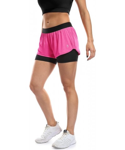 Running Yoga Shorts for Women - Activewear Workout Exercise Athletic Jogging Shorts 2-in-1 Black/Blossom Pink $12.74 Activewear