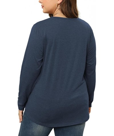 Womens Plus Size Tops Lace V Neck Long Sleeve Shirts 05_navy Blue $12.71 T-Shirts