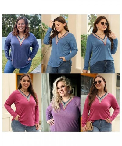 Womens Plus Size Tops Lace V Neck Long Sleeve Shirts 05_navy Blue $12.71 T-Shirts