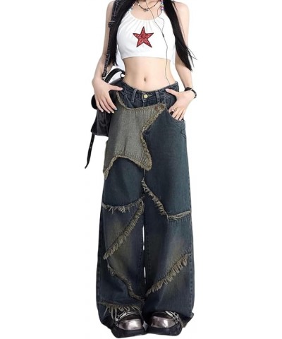 Y2K Baggy Jeans Star Patch Wide Leg Denim Pants Alt Emo 90s Grunge Aesthetic Streetwear Vintage Harajuku Y2K Clothing O $16.1...