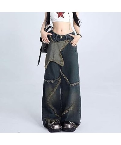 Y2K Baggy Jeans Star Patch Wide Leg Denim Pants Alt Emo 90s Grunge Aesthetic Streetwear Vintage Harajuku Y2K Clothing O $16.1...