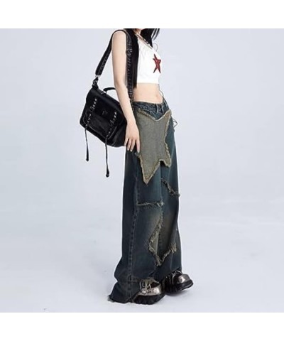 Y2K Baggy Jeans Star Patch Wide Leg Denim Pants Alt Emo 90s Grunge Aesthetic Streetwear Vintage Harajuku Y2K Clothing O $16.1...