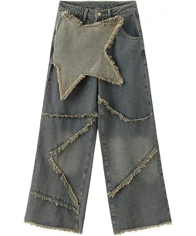 Y2K Baggy Jeans Star Patch Wide Leg Denim Pants Alt Emo 90s Grunge Aesthetic Streetwear Vintage Harajuku Y2K Clothing O $16.1...