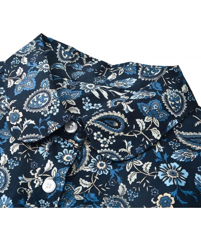 Women's Blouses Casual Long Sleeve Work Button Down Dress Hawaiian Shirts Tops Navy Blue Bohemian Flower Paisley $15.11 Blouses