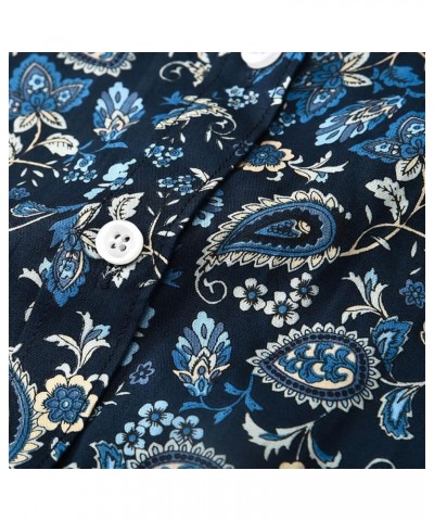 Women's Blouses Casual Long Sleeve Work Button Down Dress Hawaiian Shirts Tops Navy Blue Bohemian Flower Paisley $15.11 Blouses