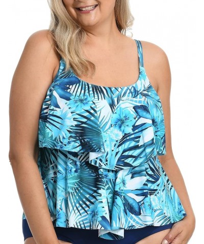 Women's 2-Tiered Ruffle Tankini Swimsuit Top Blue//Indigo Palms $19.24 Swimsuits