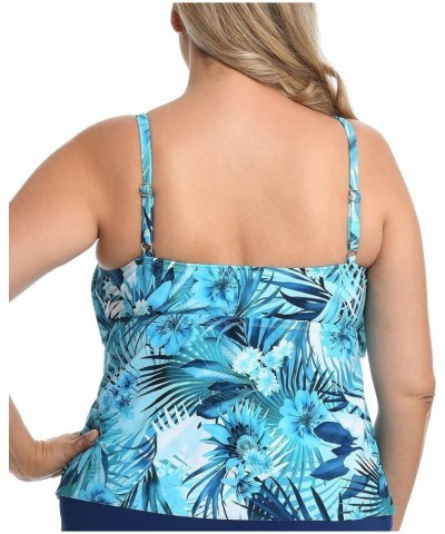 Women's 2-Tiered Ruffle Tankini Swimsuit Top Blue//Indigo Palms $19.24 Swimsuits