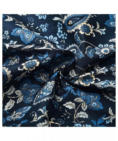 Women's Blouses Casual Long Sleeve Work Button Down Dress Hawaiian Shirts Tops Navy Blue Bohemian Flower Paisley $15.11 Blouses