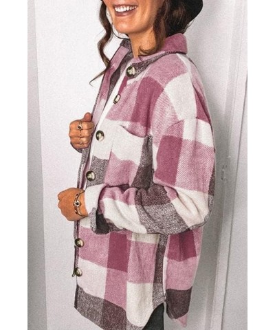 Women's Casual Flannel Plaid Shacket Button Down Long Sleeve Shirt Jacket Coats with Pockets 7077 Pink $20.99 Blouses