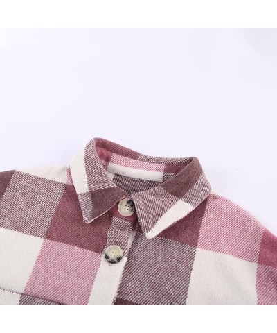 Women's Casual Flannel Plaid Shacket Button Down Long Sleeve Shirt Jacket Coats with Pockets 7077 Pink $20.99 Blouses