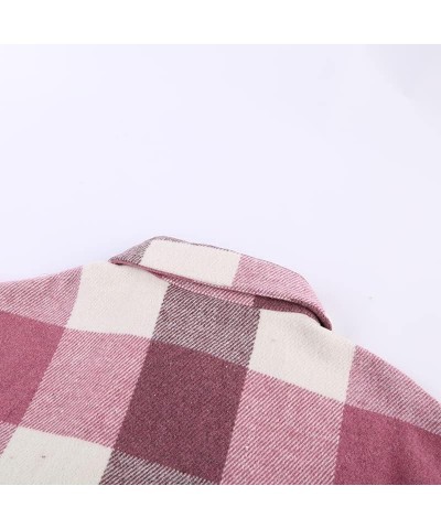 Women's Casual Flannel Plaid Shacket Button Down Long Sleeve Shirt Jacket Coats with Pockets 7077 Pink $20.99 Blouses