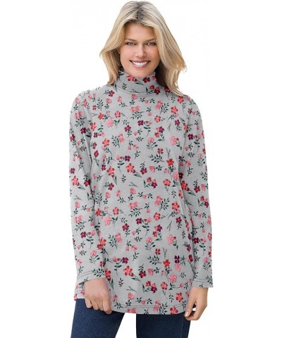 Women's Plus Size Mockneck Long-Sleeve Tunic Heather Grey Red Pretty Floral $18.33 Tops