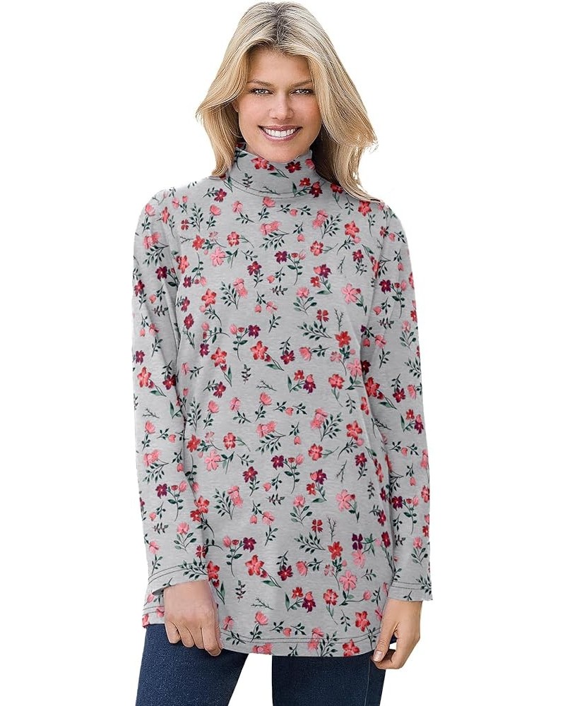 Women's Plus Size Mockneck Long-Sleeve Tunic Heather Grey Red Pretty Floral $18.33 Tops