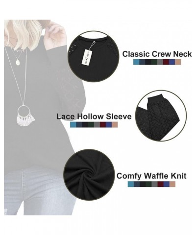 Womens-Plus-Size-Tops Lace Long Sleeve Waffle Knit Dressy Shirts Casual Raglan Trendy Blouses 01_black $18.20 Tops