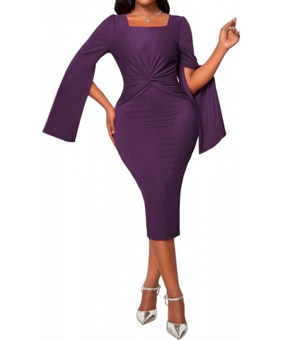 Elegant Dresses for Women Bodycon Formal Pencil Cocktail Evening Gowns Dress Party Twist Purple $11.06 Dresses