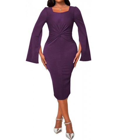 Elegant Dresses for Women Bodycon Formal Pencil Cocktail Evening Gowns Dress Party Twist Purple $11.06 Dresses