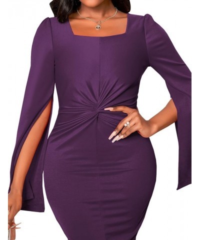 Elegant Dresses for Women Bodycon Formal Pencil Cocktail Evening Gowns Dress Party Twist Purple $11.06 Dresses