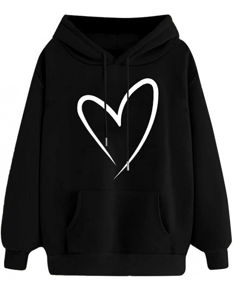 Womens Hoodies Cute Heart Graphic Sweatshirt Fashion Long Sleeve Pullover Teen Girls Soft Casual Tops Fall Outfits A4_black $...