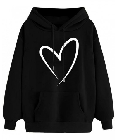 Womens Hoodies Cute Heart Graphic Sweatshirt Fashion Long Sleeve Pullover Teen Girls Soft Casual Tops Fall Outfits A4_black $...