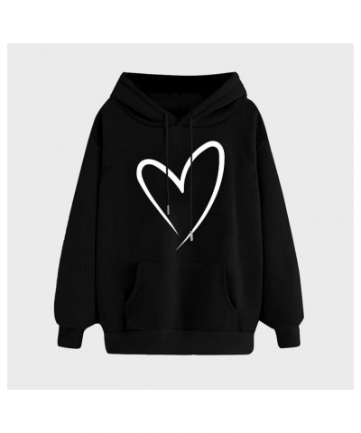 Womens Hoodies Cute Heart Graphic Sweatshirt Fashion Long Sleeve Pullover Teen Girls Soft Casual Tops Fall Outfits A4_black $...