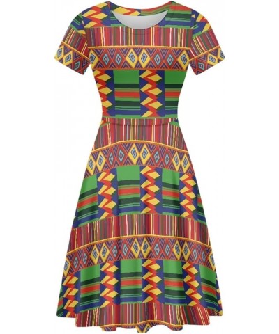 Kente African Ethnic Tribal Print Short Dress for Women Plus Size Colorful Bright Triangle Geometric Dress African Pattern $1...